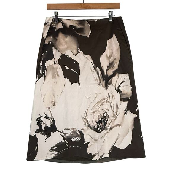 Lafayette 148 Brown Floral Pencil Skirt Rose Midi SIZE 2 Womens Watercolor - Picture 2 of 11